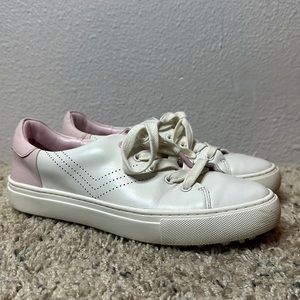 Tory Burch White and Light Pink Leather Sneakers